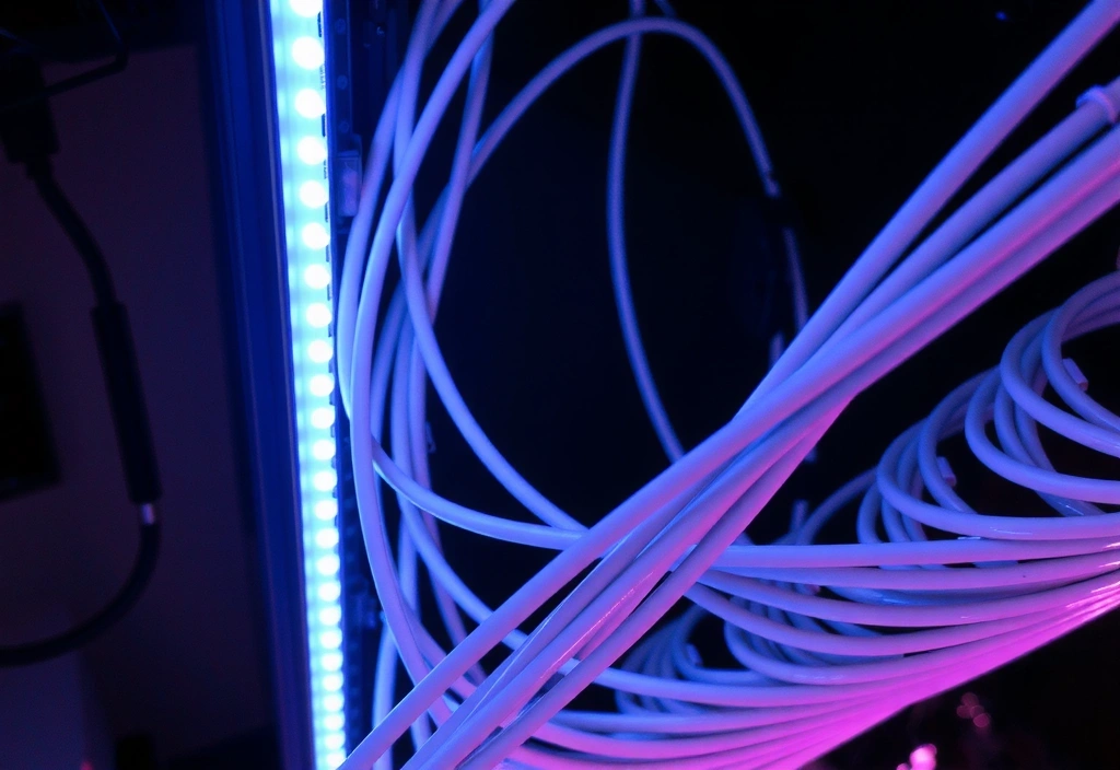 Dettaglio dei cavi di rete in un rack server