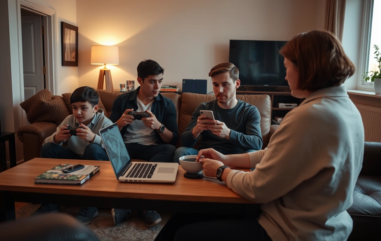 Famiglia che utilizza contemporaneamente la rete